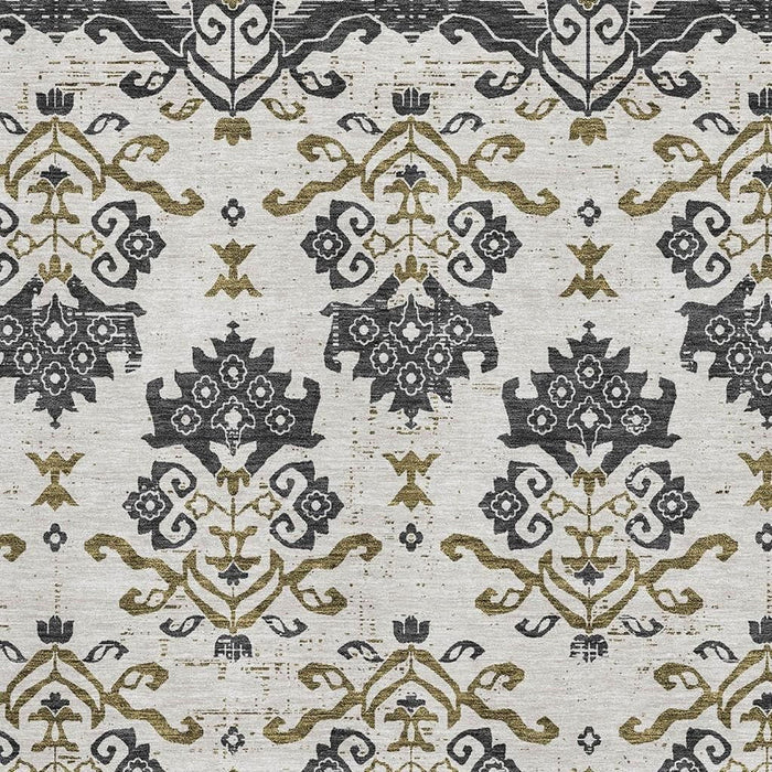 9' X 12' Transitional Medallion Washable Area Rug With UV Protection - Black