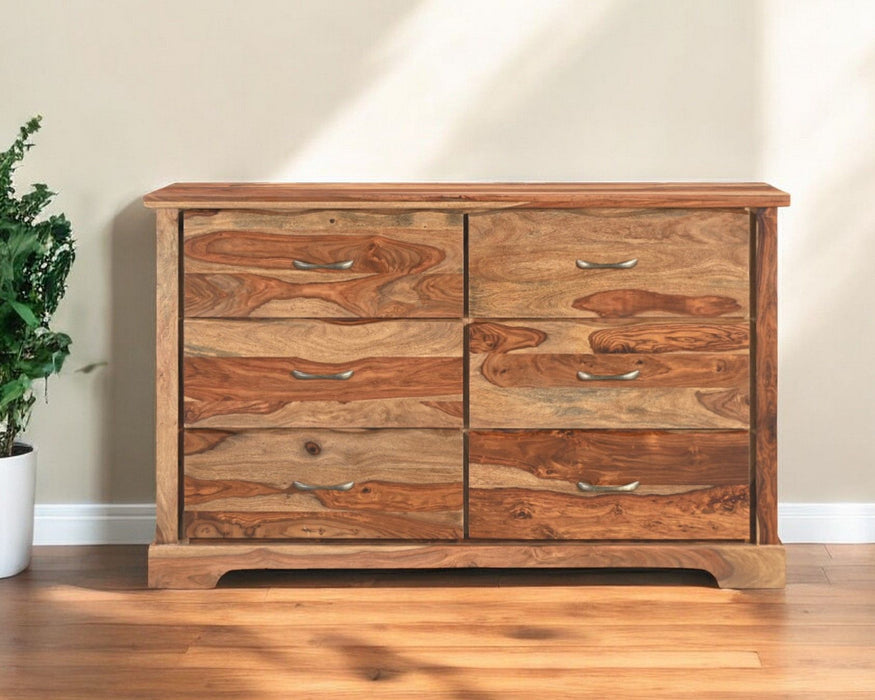 Solid Wood Live Edge Six Drawer Double Dresser - Brown