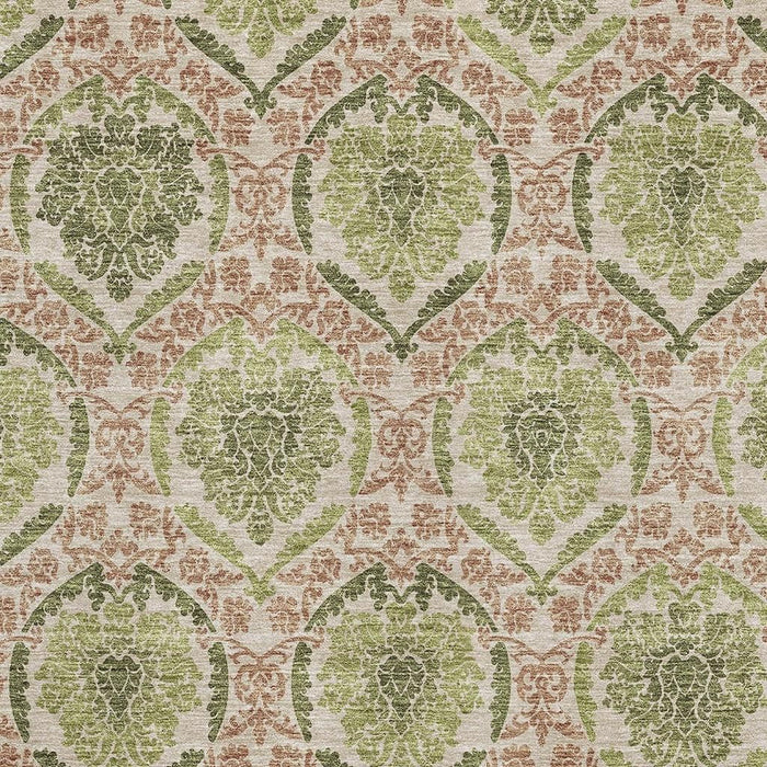 9' X 12' Medallion Washable Area Rug With UV Protection - Olive Green And Copper
