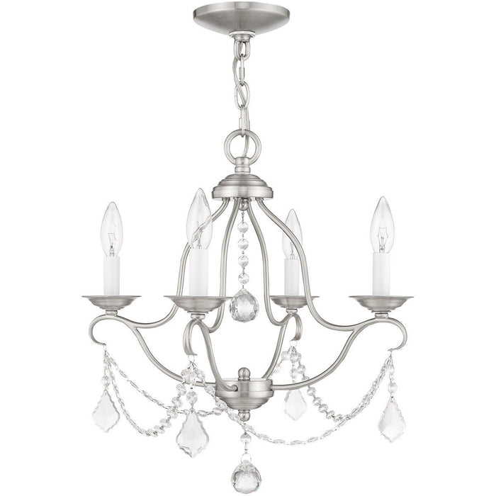 18" Four Light Metal Dimmable Chandelier With Shades - Nickel