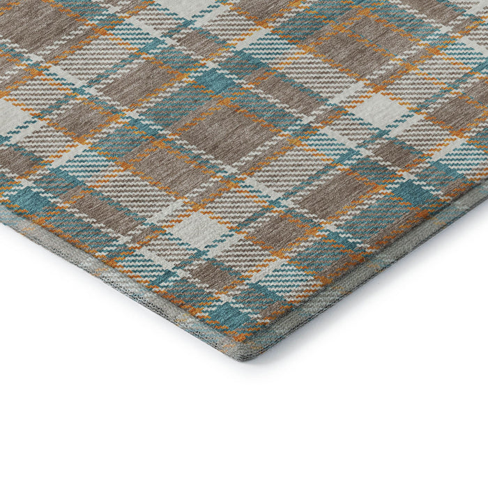 10' X 14' Plaid Washable Area Rug With UV Protection (692844) - Taupe / Ivory / Teal