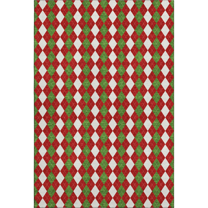 10' X 14' Geometric Washable Area Rug With UV Protection (701701) - Red / Green / White