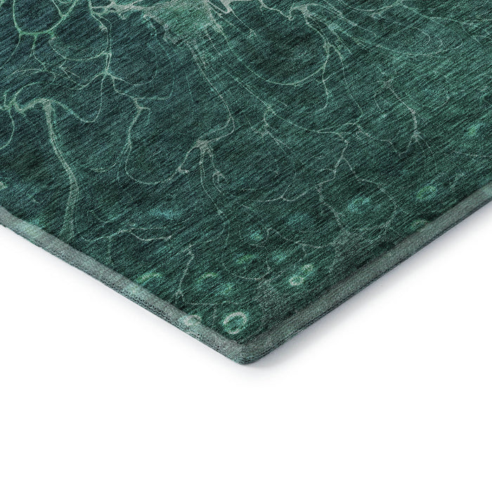 8' Abstract Washable Round Rug With UV Protection (654587) - Teal / Ivory