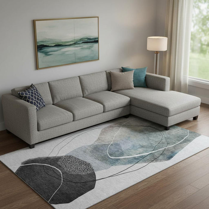 10' X 14' Abstract Washable Area Rug With UV Protection (717218) - Ivory / Gray