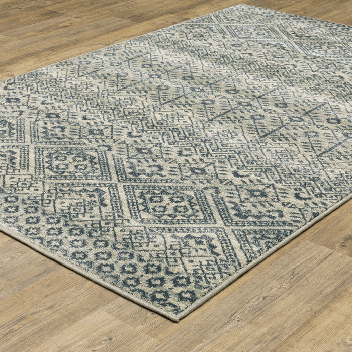 8' x 10' Geometric Power Loom Stain Resistant Area Rug - Blue And Beige