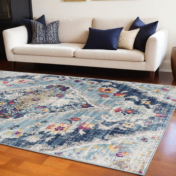 12' x 18' Oriental Washable Non Skid Area Rug - Blue