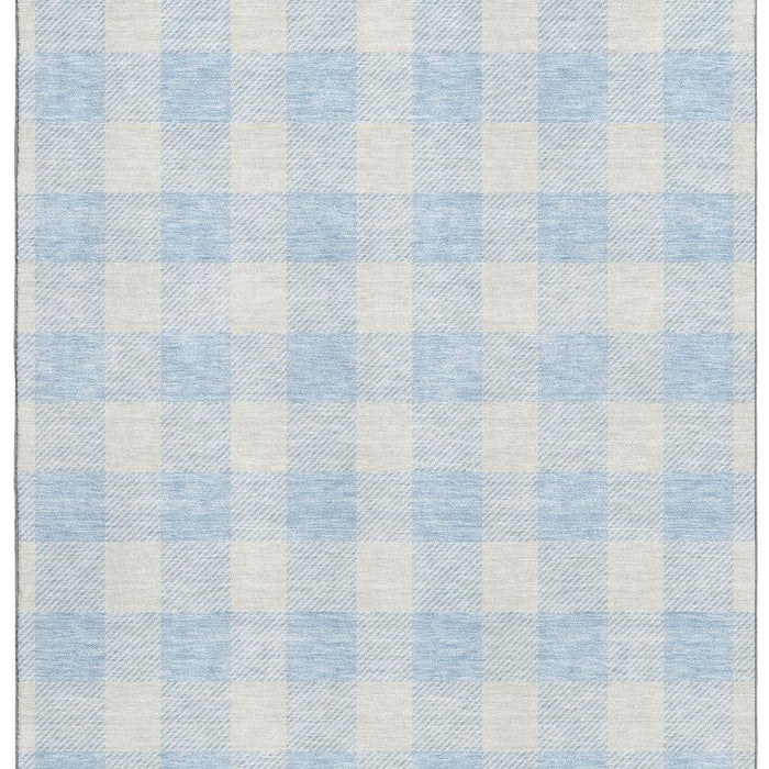 10' X 14' Plaid Washable Area Rug With UV Protection (673417) - Sky Blue / Ivory