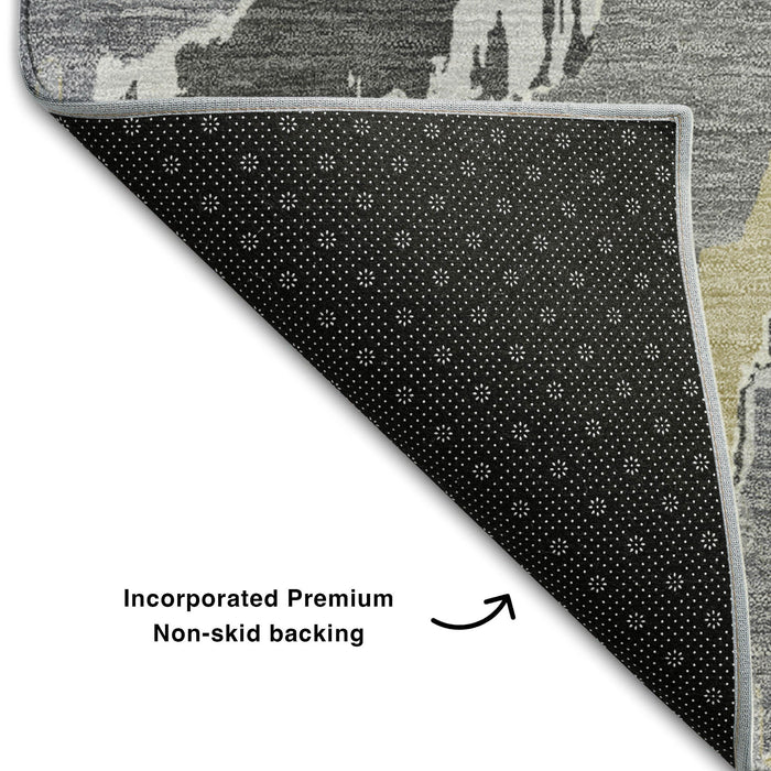 10' X 14' Abstract Washable Area Rug With UV Protection (668657) - Gray / Gold / Ivory