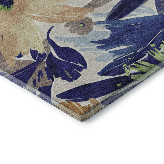 10' X 14' Floral Washable Area Rug With UV Protection (693966) - Navy Blue / Mint Green / Copper