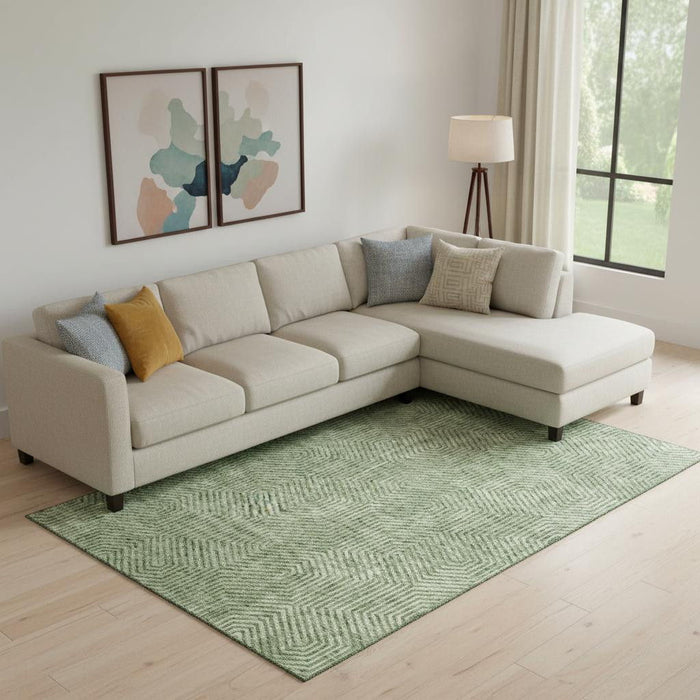 10' X 14' Geometric Washable Area Rug With UV Protection (672500) - Green / Ivory