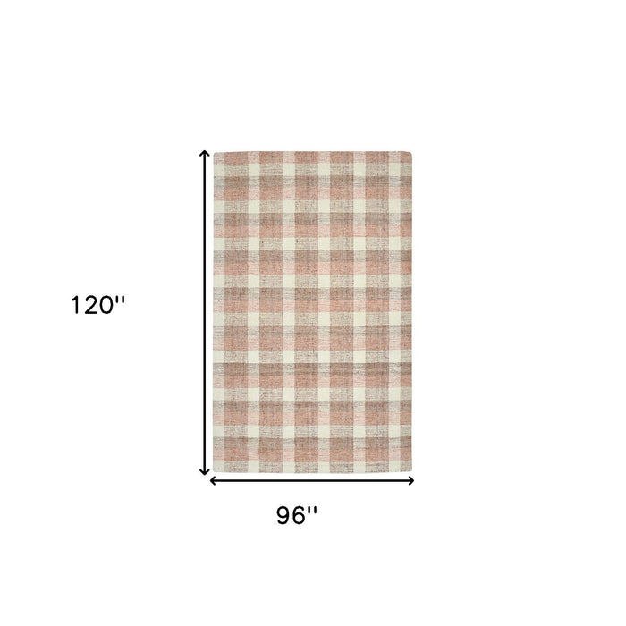 8' X 10' Wool Plaid Hand Tufted Area Rug - Pink And Ivory