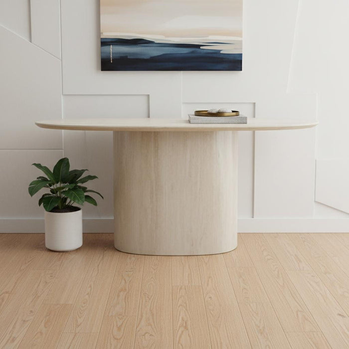 Genuine Marble And Stone Oval Pedestal Console Table - Beige