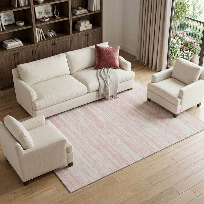 10' X 14' Striped Washable Area Rug With UV Protection (675618) - Pink / Ivory