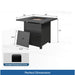 Giga Square 2-in-1 outdoor propane fire pit table in black with stainless steel burner, lava rocks, lid, and waterproof cover.