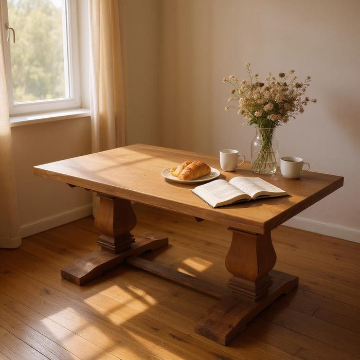 81" Solid Wood Trestle Base Dining Table - Brown