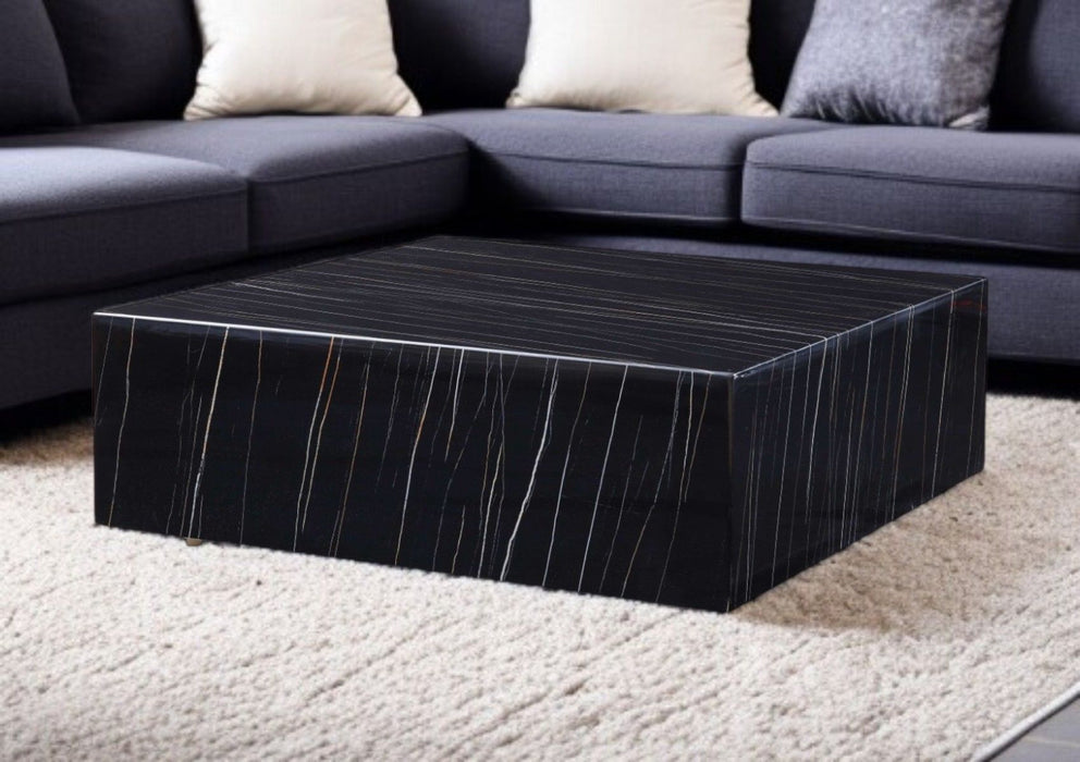 Genuine Marble And Brass Square Coffee Table - Black