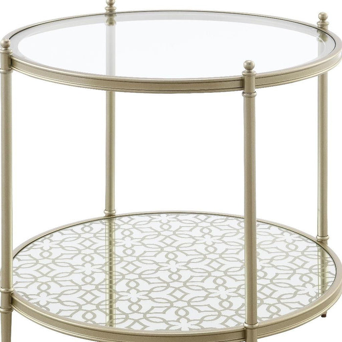 Glass Metal Round End Table With Shelf - Clear / Champagne