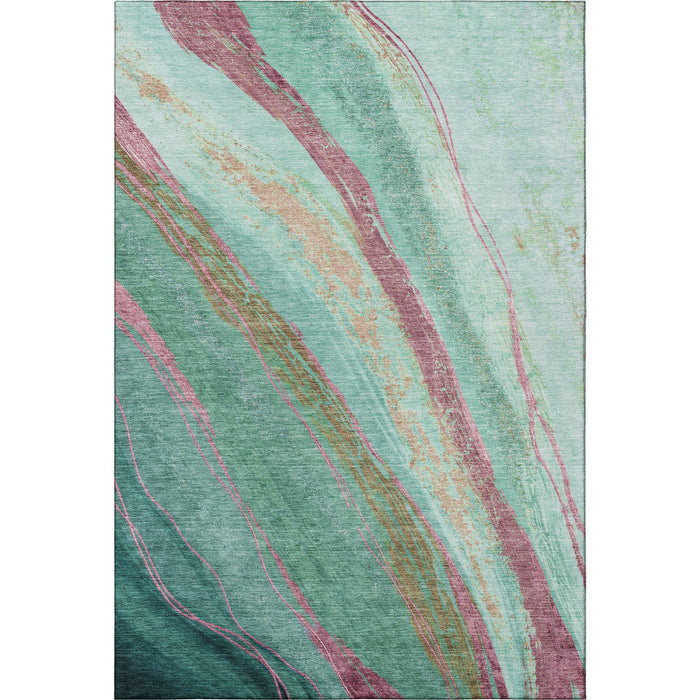 10' X 14' Abstract Washable Area Rug With UV Protection (715525) - Green / Blush