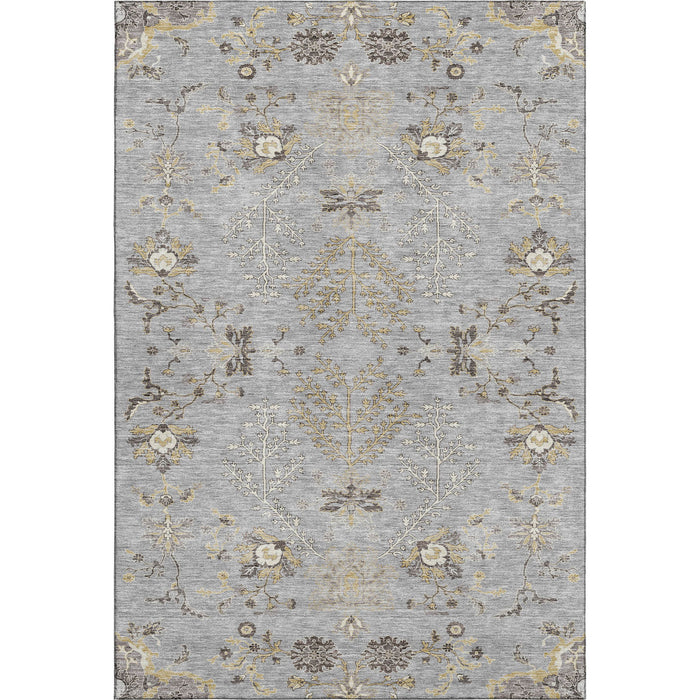 10' X 14' Floral Washable Area Rug With UV Protection (687059) - Gray / Ivory / Gold