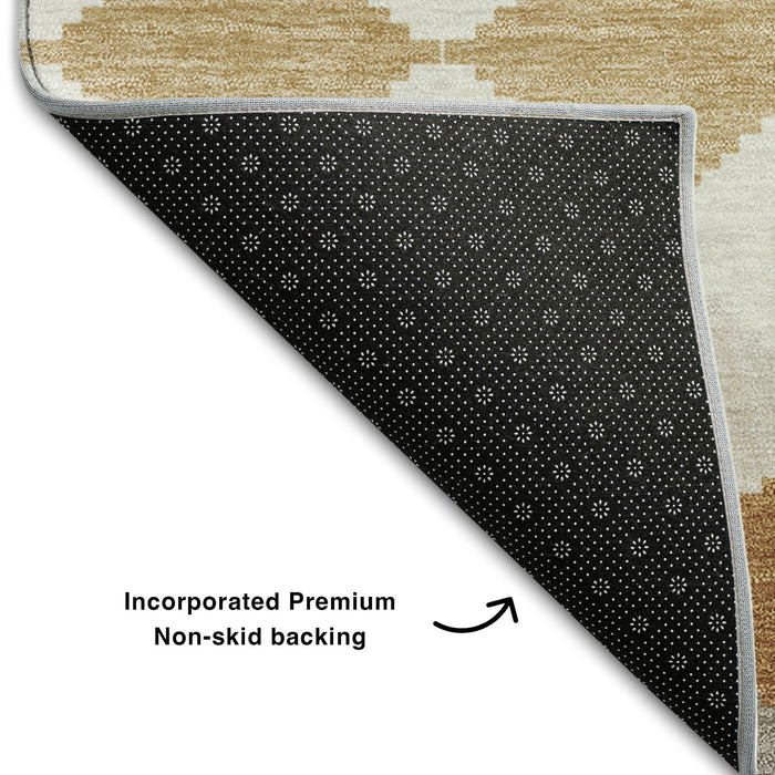 10' X 14' Geometric Washable Area Rug With UV Protection (679054) - Copper / Beige / Ivory