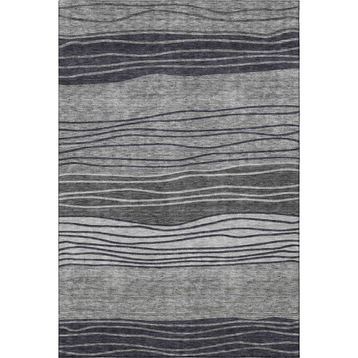 10' X 14' Striped Washable Area Rug Polyester With UV Protection - Gray And Silver