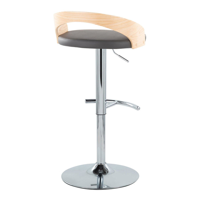 Grotto - Adjustable Barstool - Chrome Metal, Natural Wood