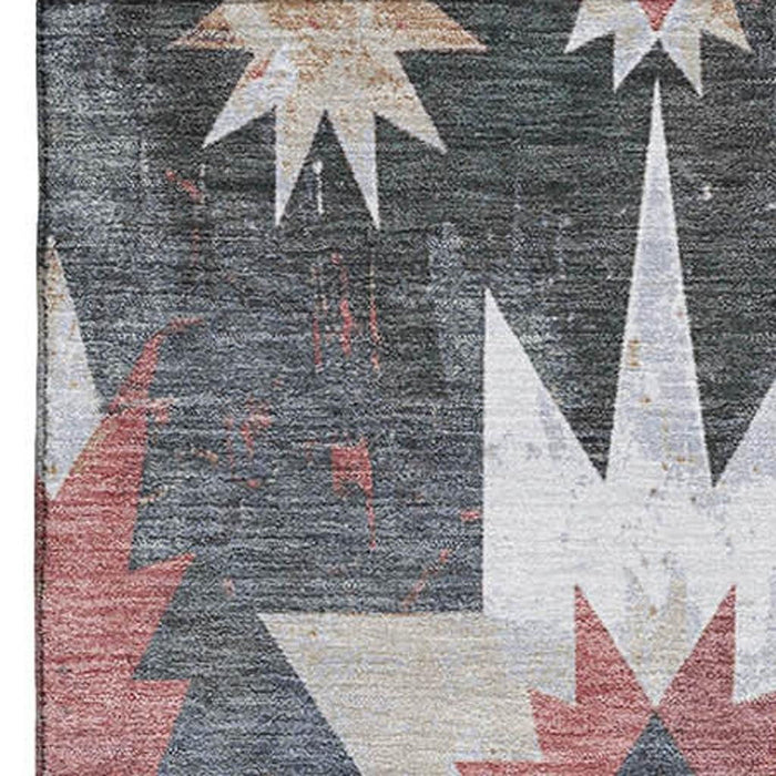 10' X 14' Diamond Washable Area Rug With UV Protection (707185) - Charcoal / Rust / Ivory
