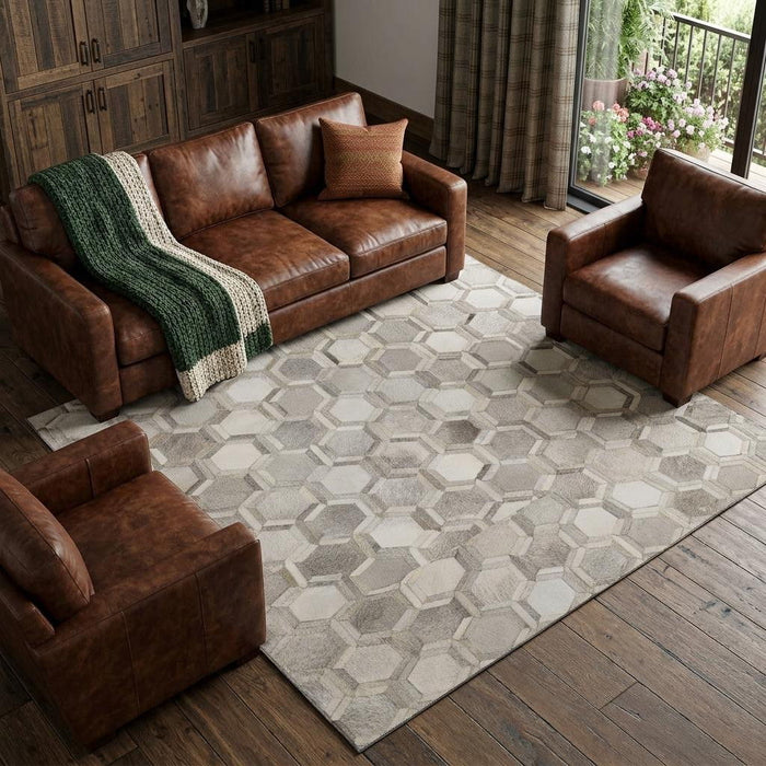 8' X 10' Geometric Washable Area Rug With UV Protection (644632) - Gray / Ivory / Beige