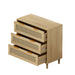 Giga oak storage cabinet with three drawers and rattan fronts, ideal for bedroom or living room organization.