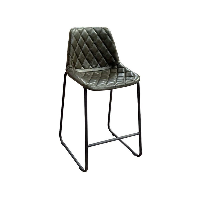 Leather Counter Height Bar Chair With Footrest 38" - Green And Black