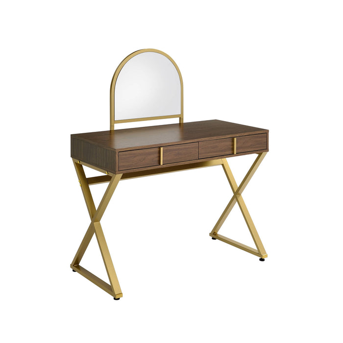 Vanity Table With Mirror - Golden Brown
