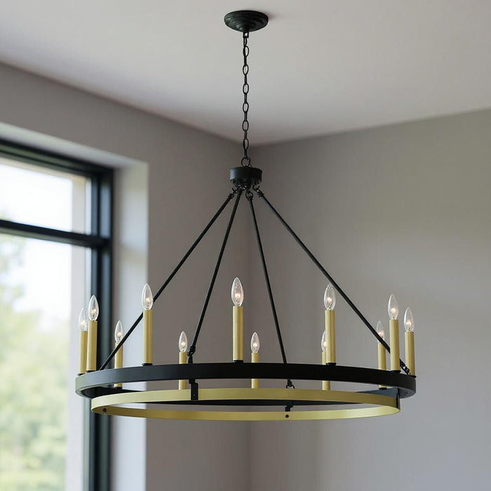 Candle Style Twelve Light Metal Dimmable Chandelier - Black