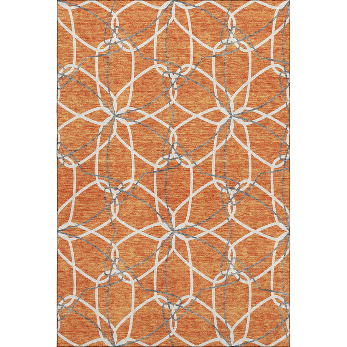 10' X 14' Geometric Washable Area Rug With UV Protection (675528) - Orange / Ivory / Gray