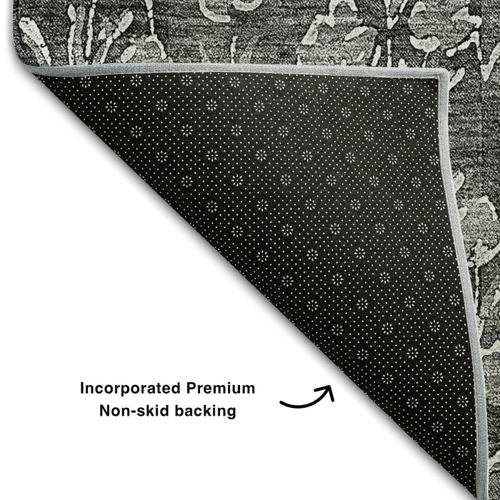 9' X 12' Floral Washable Area Rug With UV Protection (656441) - Gray / Silver