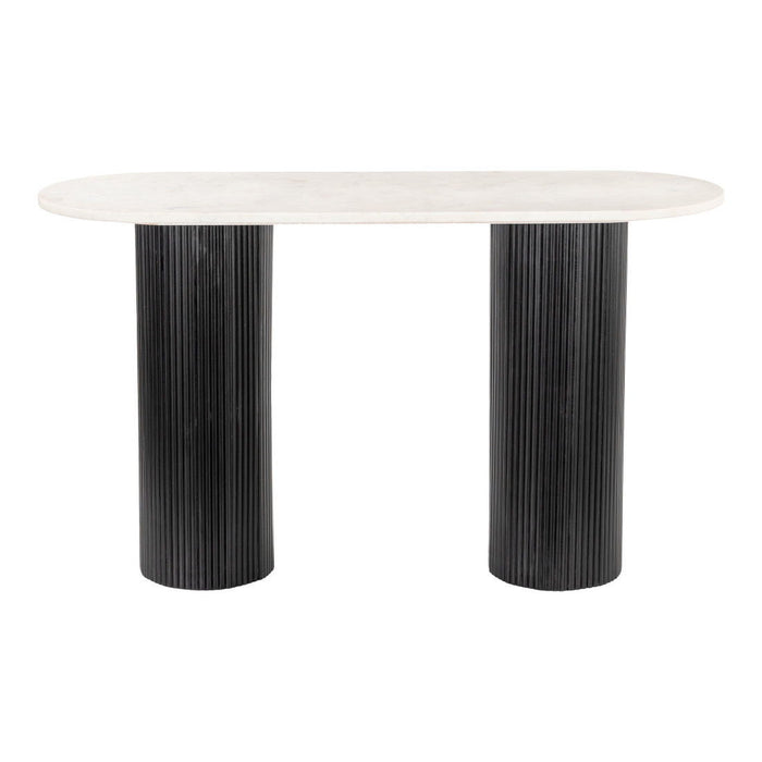 Genuine Marble And Solid Wood Oval Double Pedestal Console Table - White / Black