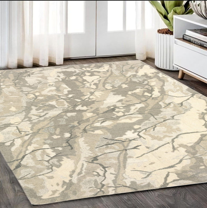5' X 8' Wool Abstract Hand Tufted Area Rug - Beige And Ivory