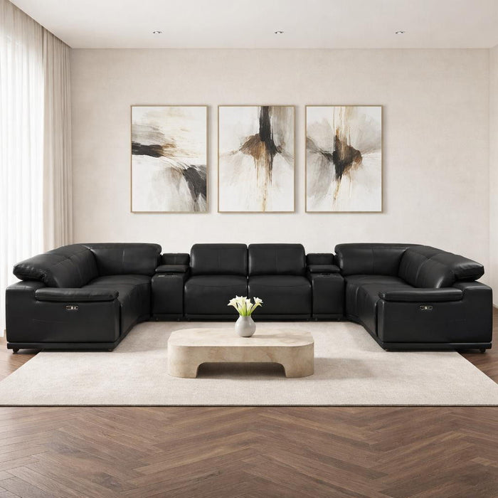 Leather Modular U Shaped 8 Piece Corner Sectional With Console - Black