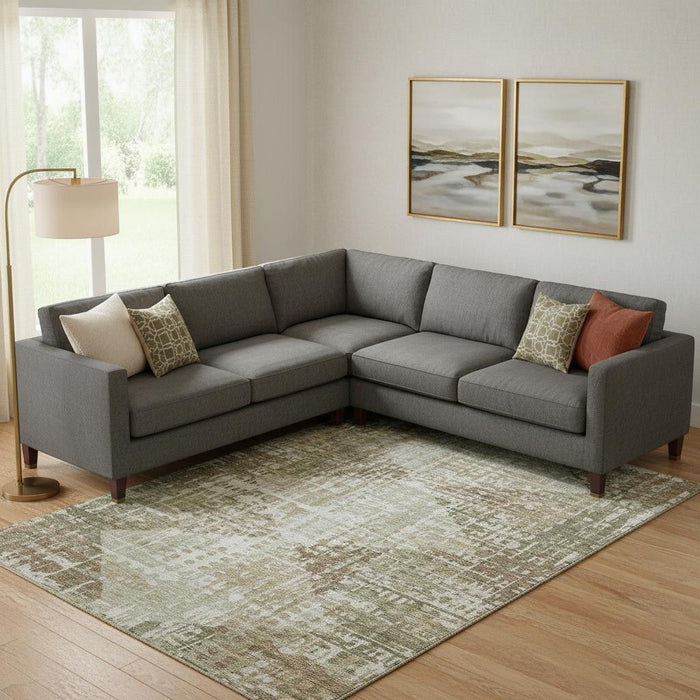 10' X 14' Geometric Washable Area Rug With UV Protection (718388) - Fern Green / Beige