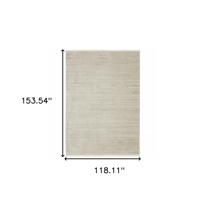10' x 13' Geometric Power Loom Stain Resistant Area Rug With Fringe - Ivory Beige Taupe And Tan