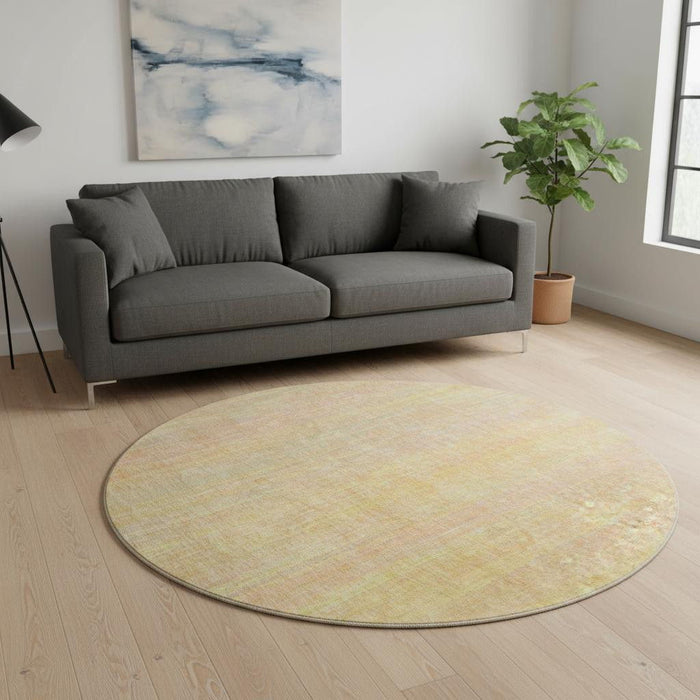 8' Striped Washable Round Rug With UV Protection (648727) - Blush / Gold