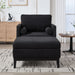 Giga farmhouse upholstered accent chair with matching ottoman and reversible lid coffee table in a cozy, rustic living space.