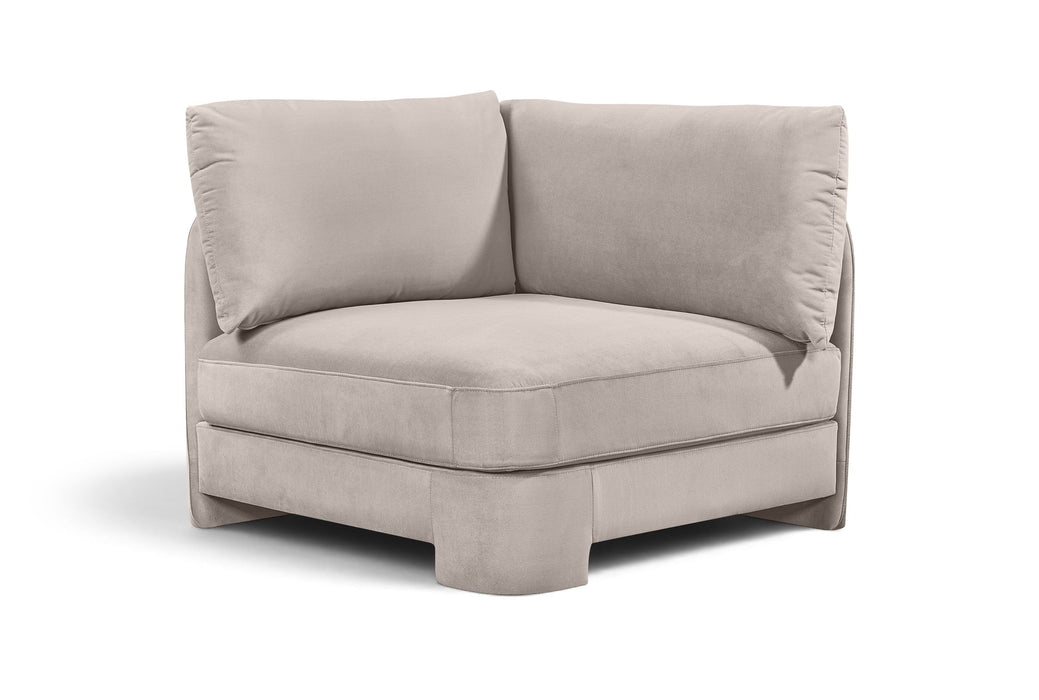 Meridian Furniture Hammond velvet performance fabric corner chair with upholstered stationary design, featuring plush cushioning and modern style.