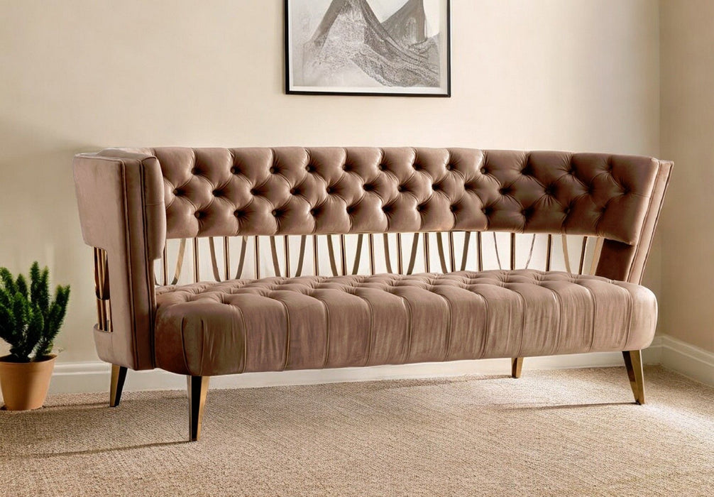 Tufted Velvet And Gold Open Back Sofa - Beige
