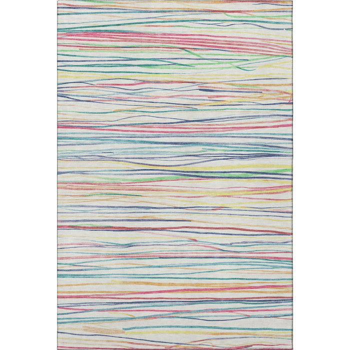 10' X 14' Striped Washable Area Rug With UV Protection (694713) - Ivory / Red / Yellow / Green