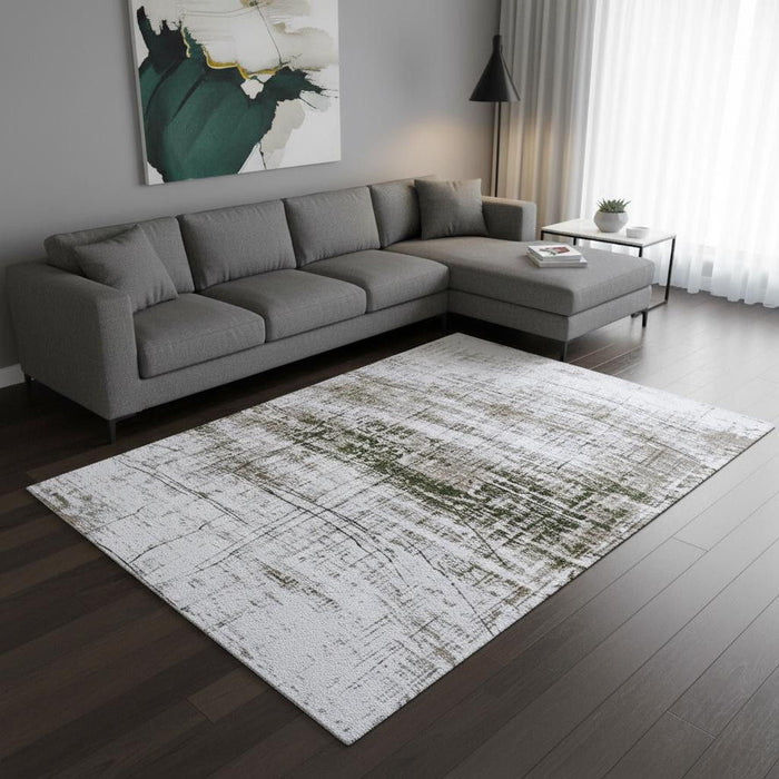 9' X 13' Abstract Washable Area Rug With UV Protection (609979) - White / Gray / Green
