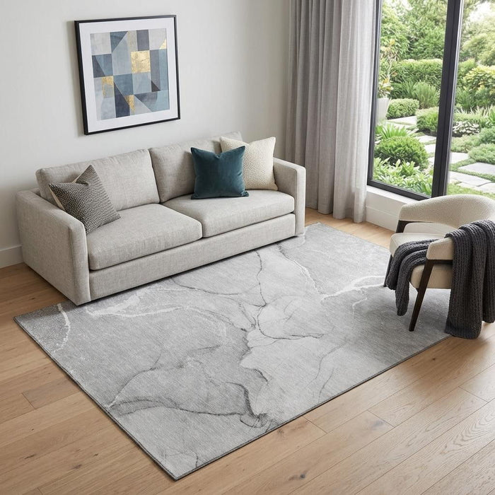 5' X 8' Abstract Washable Area Rug With UV Protection (646962) - Gray / Ivory