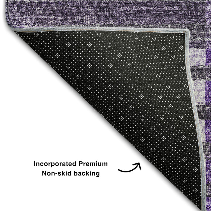 10' X 14' Striped Washable Area Rug With UV Protection (656268) - Purple / Ivory / Gray