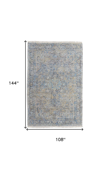 9' X 12' Abstract Hand Woven Distressed Area Rug With Fringe - Gray And Tan