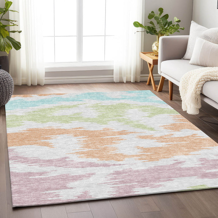 10' X 14' Transitional Abstract Washable Area Rug With UV Protection - White