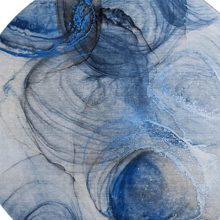8' Abstract Washable Round Rug With UV Protection (647035) - Navy Blue / Ivory